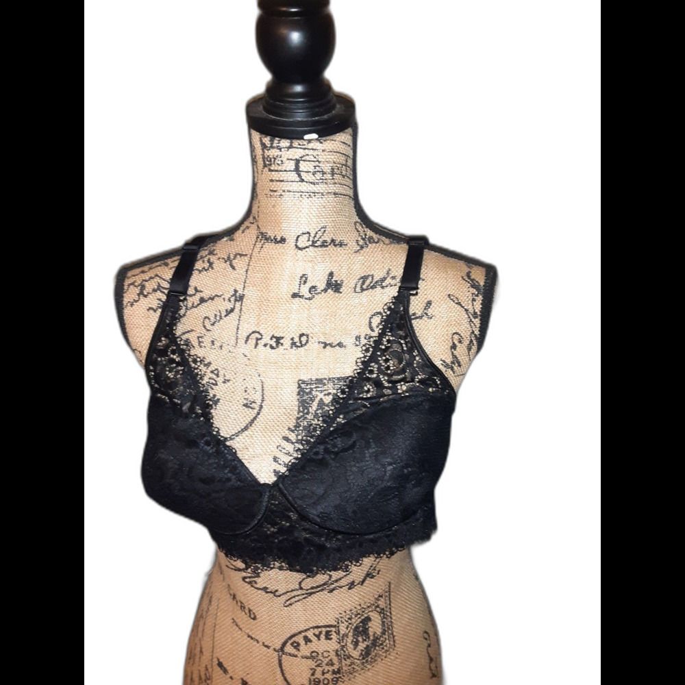 Youmita 42D Black Floral Lace Wireless Bra NWT